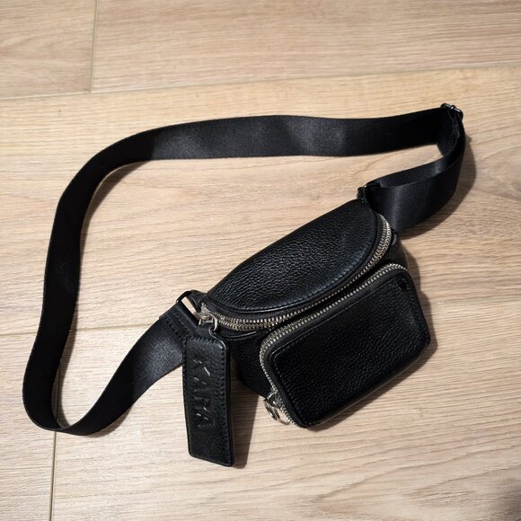 KARA Leather Black Waist Bum Bag Fanny Pack Mini Small Bag - Picture 1 of 5